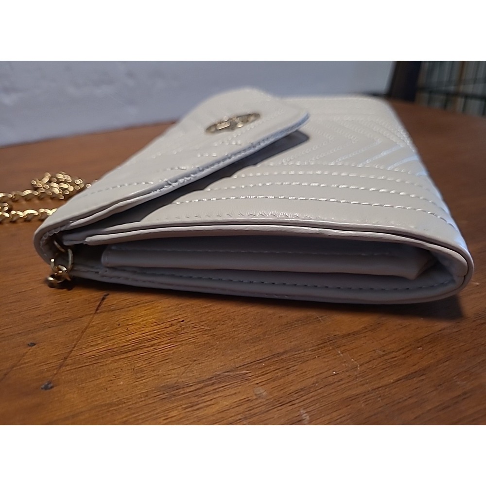 Studio Badgley Mischka Beige Chevron‎ Quilted Chain Strap Crossbody Purse Bag - Picture 6 of 11